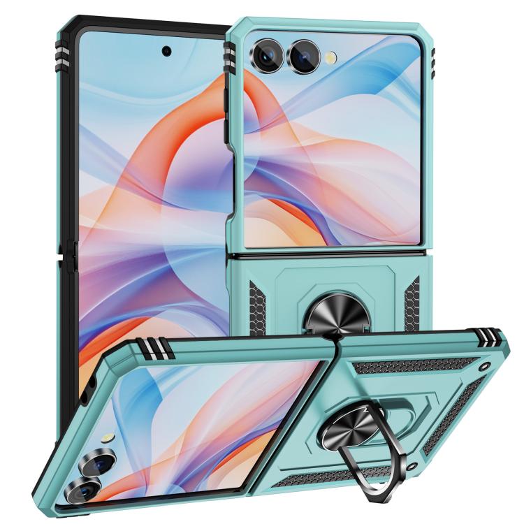Funda de TPU + PC a prueba de golpes con soporte para Samsung Galaxy Z Flip7 5G (verde oscuro)