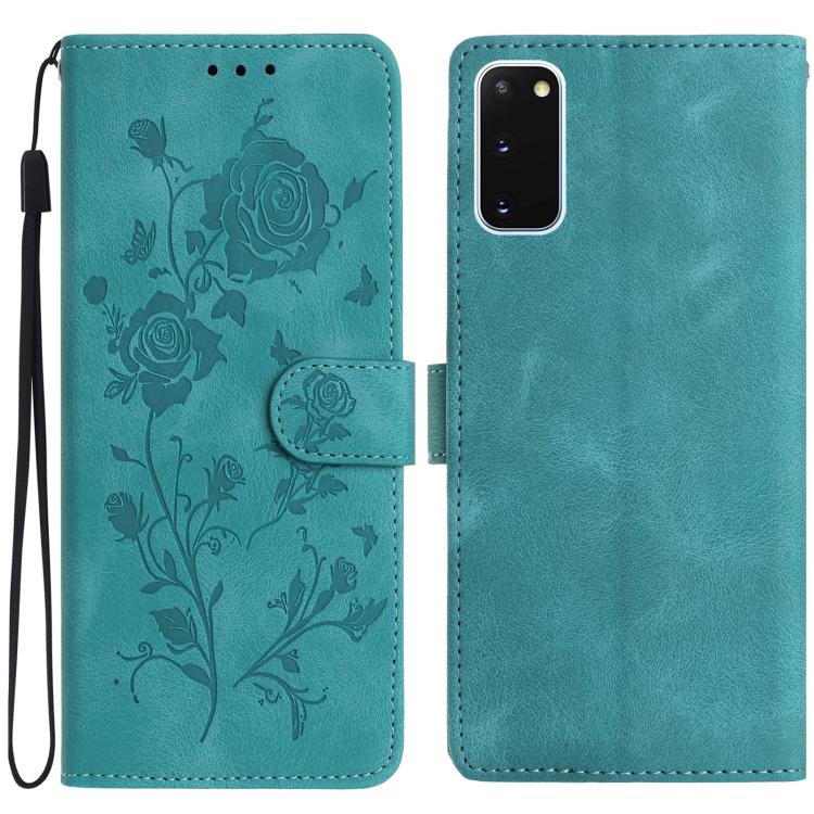 Funda de piel con estampado floral en relieve para Samsung Galaxy S20 5G (verde)
