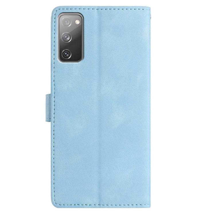 Funda de piel con estampado floral en relieve para Samsung Galaxy S20 FE 5G (azul cielo)