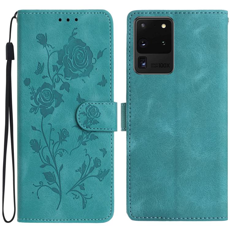 Funda de cuero con estampado floral en relieve para Samsung Galaxy S20 Ultra 5G (verde)