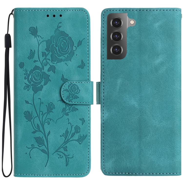 Funda de cuero con estampado floral en relieve para Samsung Galaxy S22 5G (verde)