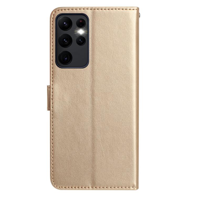 Funda de cuero con estampado de rosas en relieve para Samsung Galaxy S23 Ultra 5G (dorada)