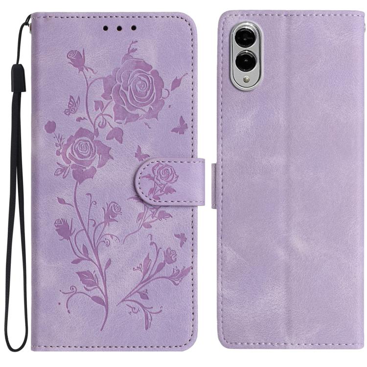 Funda de cuero con estampado floral en relieve para Samsung Galaxy S25 Edge 5G (morado claro)