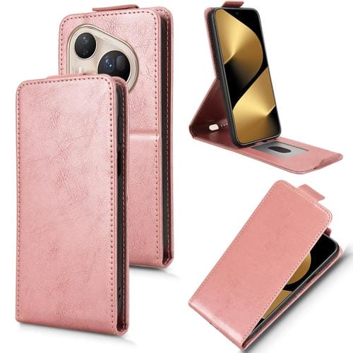 Funda magnética de cuero con tapa vertical y hebilla para Huawei Pura 80 Ultra 5G (oro rosa)