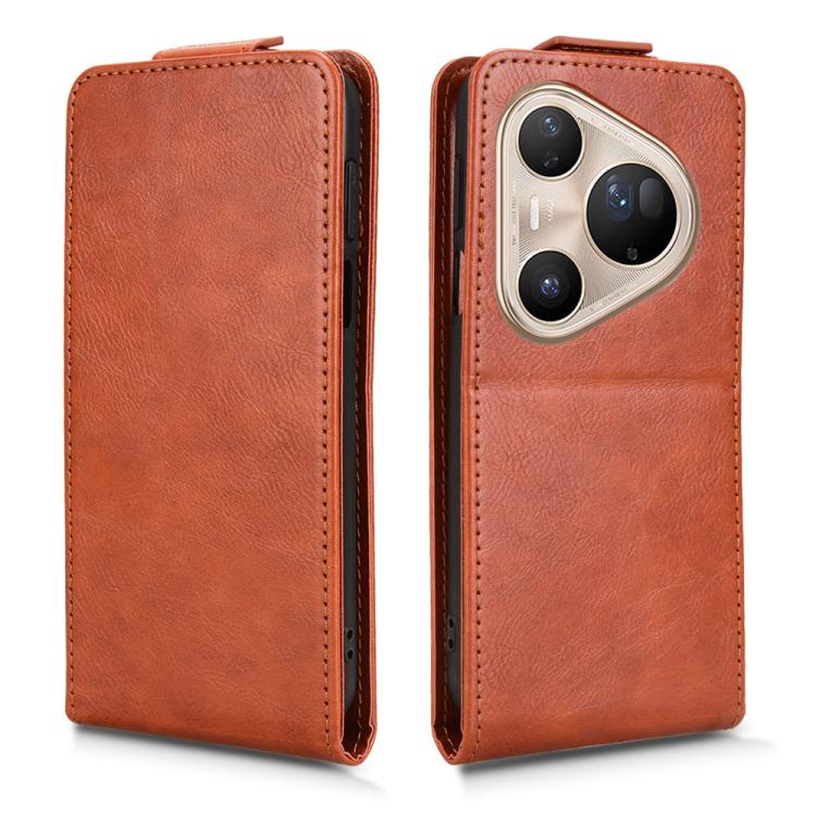 Funda magnética de cuero con tapa vertical y hebilla para Huawei Pura 80 Ultra 5G (marrón)