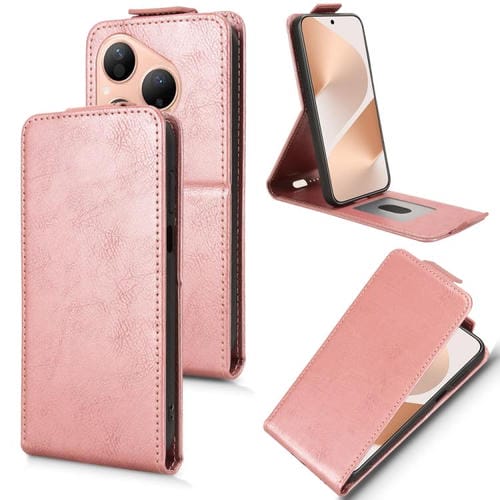 Funda magnética de cuero con tapa vertical y hebilla para Huawei Pura 80 5G (oro rosa)