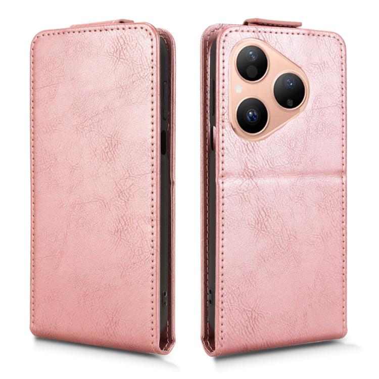 Funda magnética de cuero con tapa vertical y hebilla para Huawei Pura 80 5G (oro rosa)