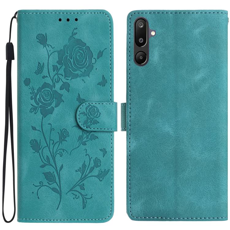Funda de cuero con estampado floral en relieve para Samsung Galaxy F16 (verde)