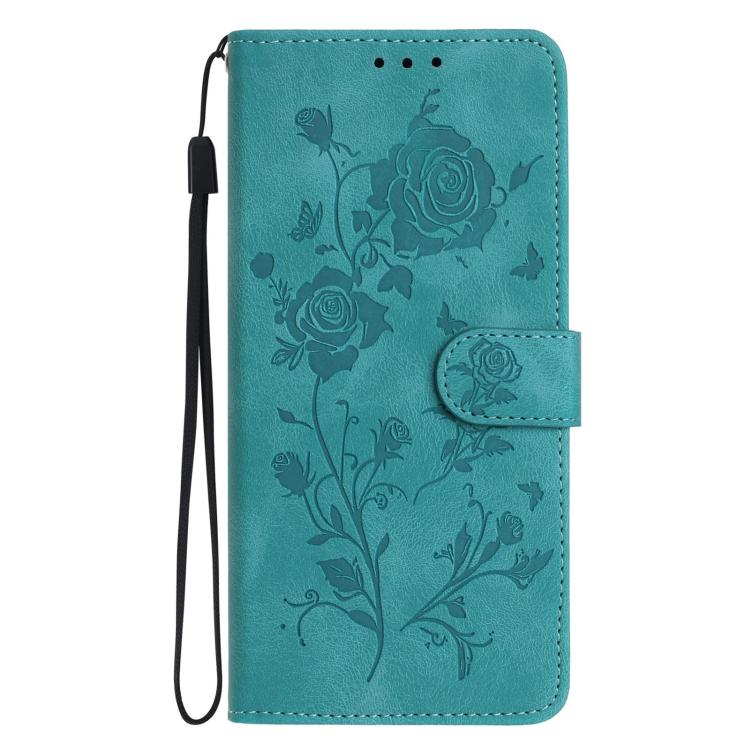 Funda de cuero con estampado de rosas en relieve para Samsung Galaxy M23 (verde)
