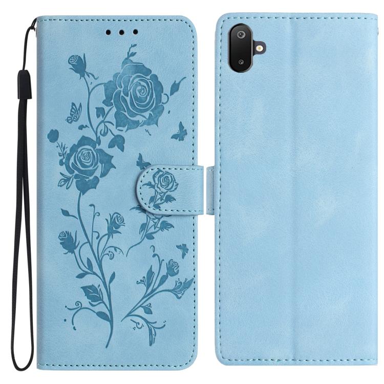 Funda de cuero con estampado floral en relieve para Samsung Galaxy F06 (azul cielo)