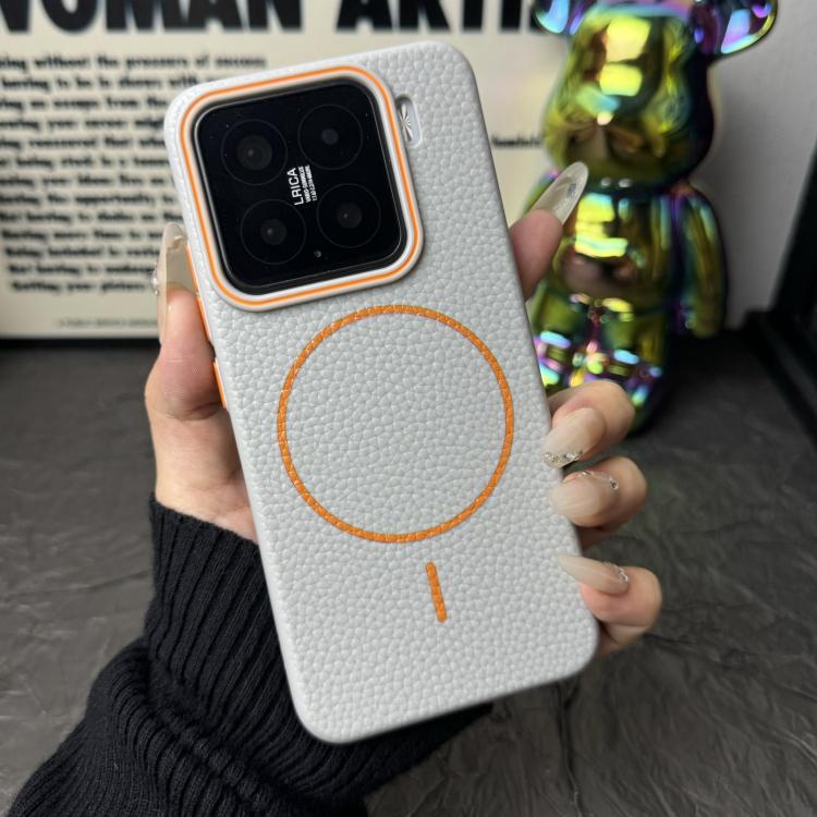 Funda de TPU con diseño de círculo fino MagSafe Litchi Grain para Xiaomi 15 (gris y naranja)