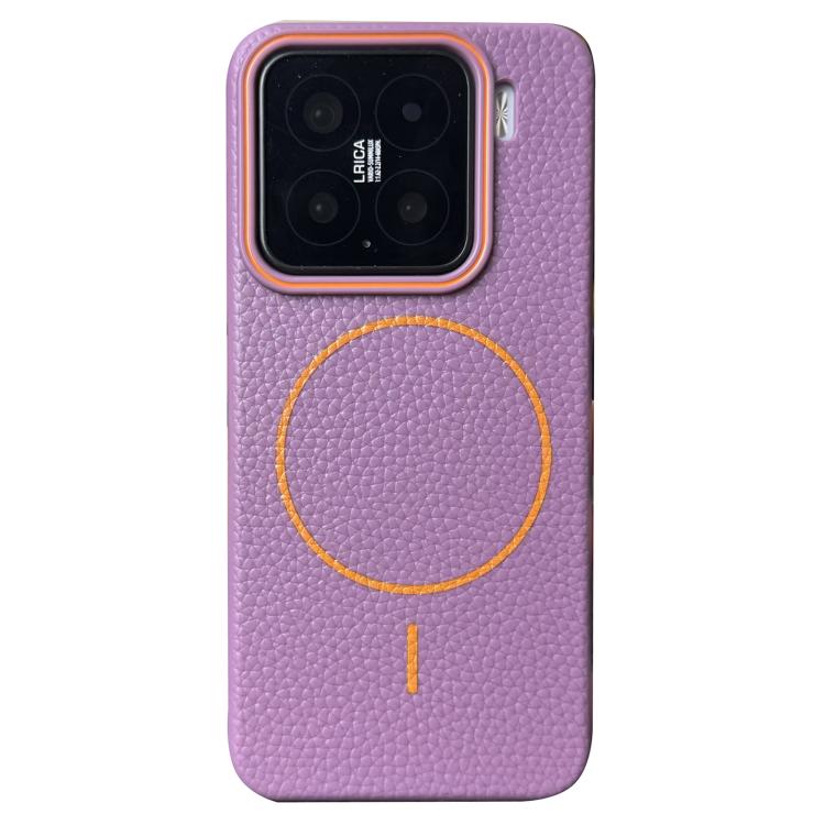 Funda de TPU con diseño de círculo fino MagSafe y textura de lichi para Xiaomi 15 (morado y naranja)