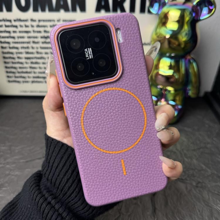 Funda de TPU con diseño de círculo fino MagSafe y textura de lichi para Xiaomi 15 (morado y naranja)