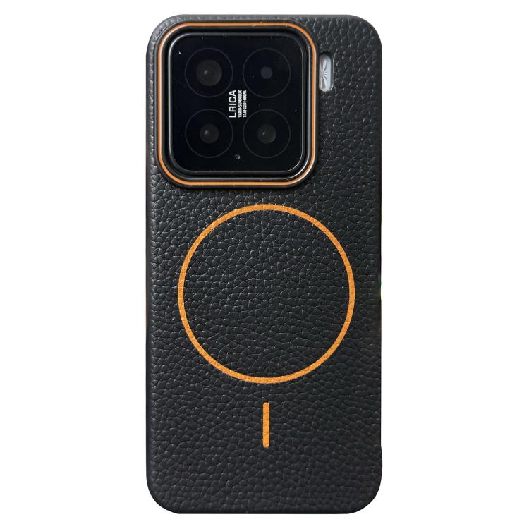 Funda de TPU con diseño de círculo fino MagSafe Litchi Grain para Xiaomi 15 (negro y naranja)