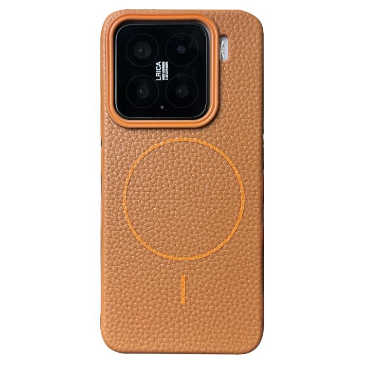 Funda de TPU con textura de lichi MagSafe para Xiaomi 15 Pro (marrón dorado)