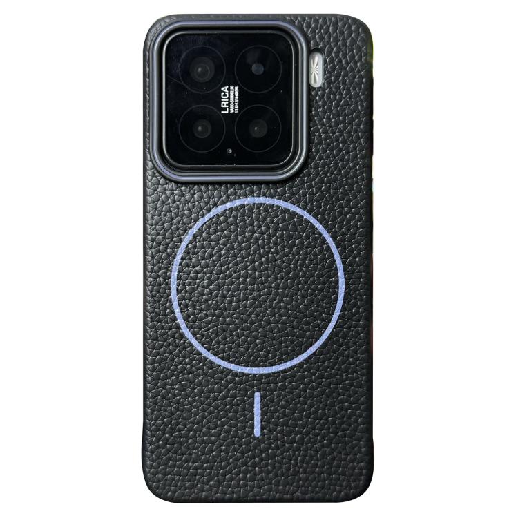 Funda de TPU con diseño de círculo fino MagSafe Litchi Grain para Xiaomi 15 Pro (negro y morado)