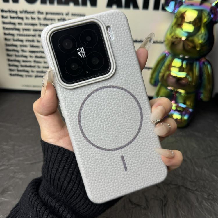 Funda de TPU con diseño de círculo fino MagSafe Litchi Grain para Xiaomi 15 Pro (gris titanio)
