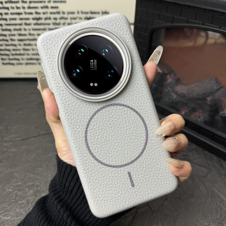 Funda ultrafina de TPU con diseño circular MagSafe y grano de lichi para Xiaomi 14 (gris titanio)