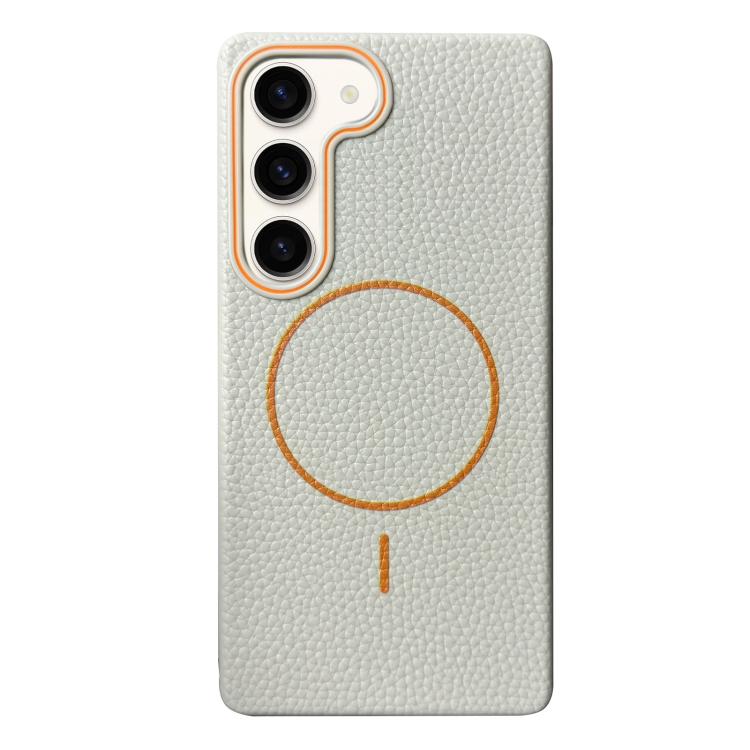 Funda de TPU con textura de lichi MagSafe para Samsung Galaxy S22+ 5G (blanco y naranja)