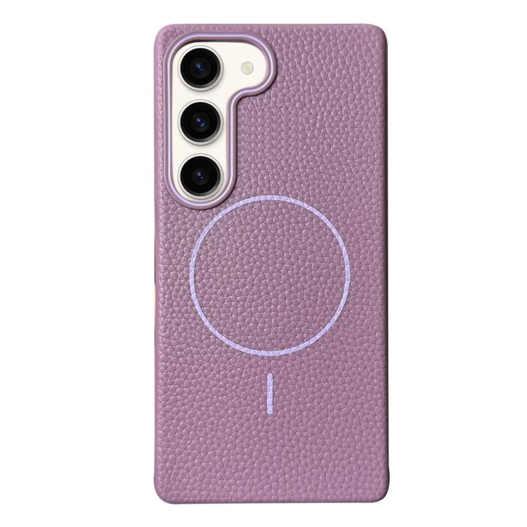 Funda de TPU con textura de lichi MagSafe para Samsung Galaxy S22+ 5G (morado atardecer)