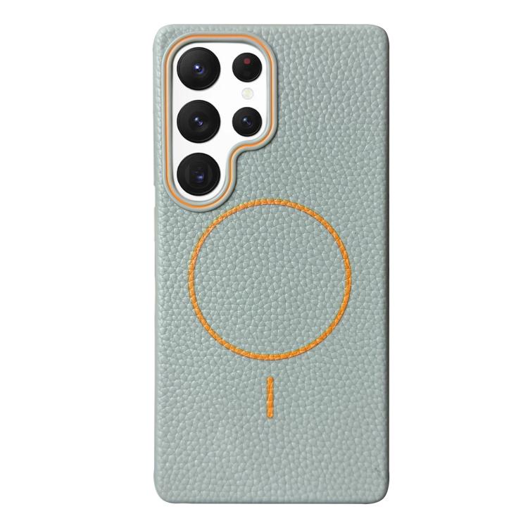 Funda de TPU con textura de lichi MagSafe para Samsung Galaxy S22 Ultra 5G (azul y naranja)