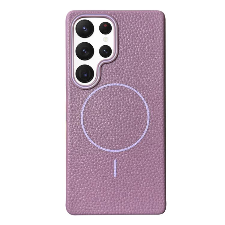 Funda de TPU con textura de lichi MagSafe para Samsung Galaxy S22 Ultra 5G (morado atardecer)