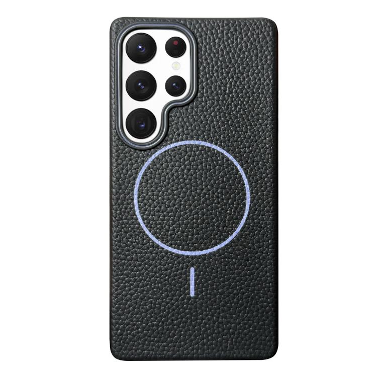 Funda de TPU con textura de lichi MagSafe para Samsung Galaxy S22 Ultra 5G (negro y morado)