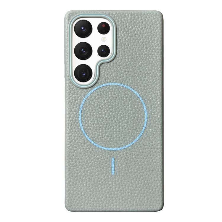 Funda de TPU con textura de lichi MagSafe para Samsung Galaxy S22 Ultra 5G (azul claro)