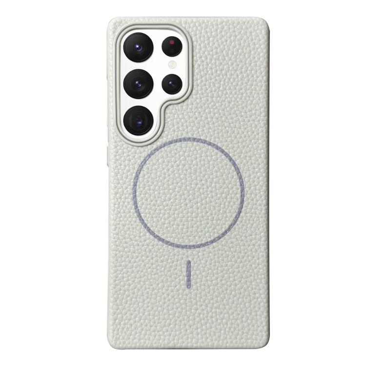 Funda de TPU con textura de lichi MagSafe para Samsung Galaxy S22 Ultra 5G (blanco y gris)