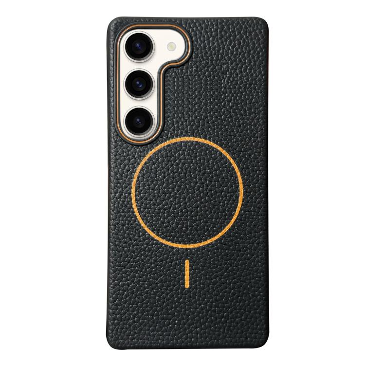 Funda de TPU con textura de lichi MagSafe para Samsung Galaxy S23 5G (negro y naranja)