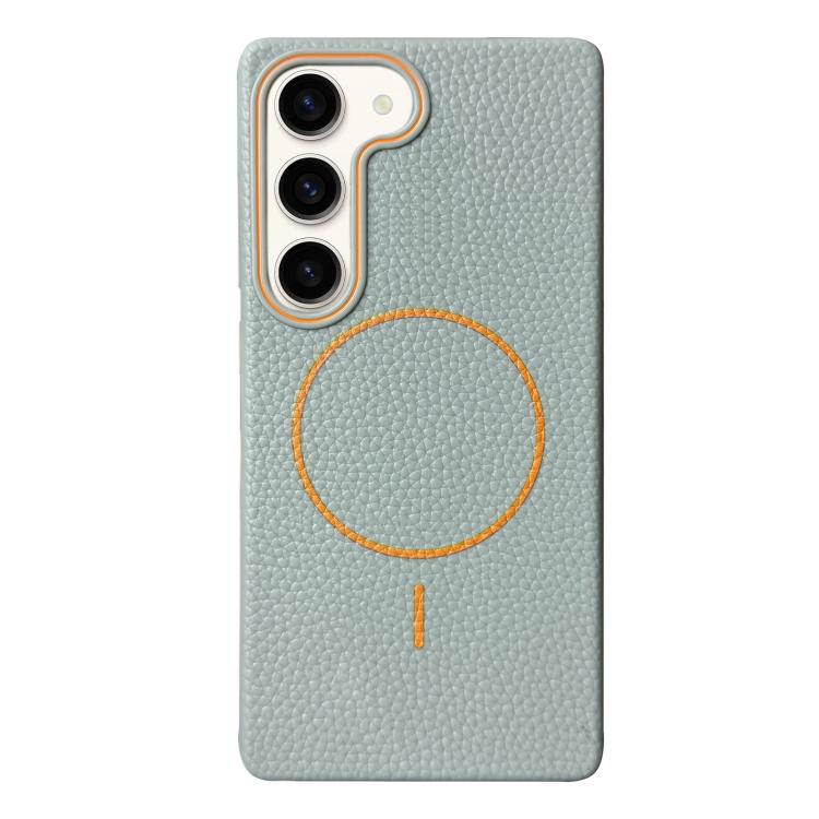 Funda de TPU con textura de lichi MagSafe para Samsung Galaxy S23 5G (azul y naranja)