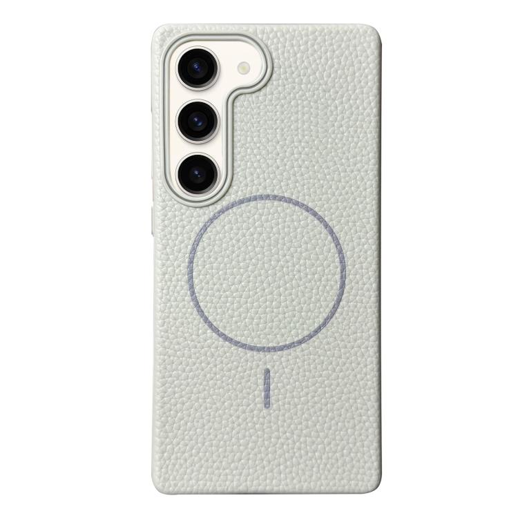 Funda de TPU con textura de lichi MagSafe para Samsung Galaxy S23 5G (blanco y gris)