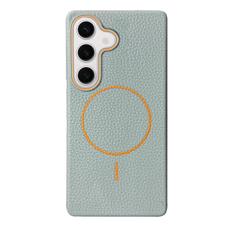 Funda de TPU con textura de lichi MagSafe para Samsung Galaxy S23 FE 5G (azul y naranja)