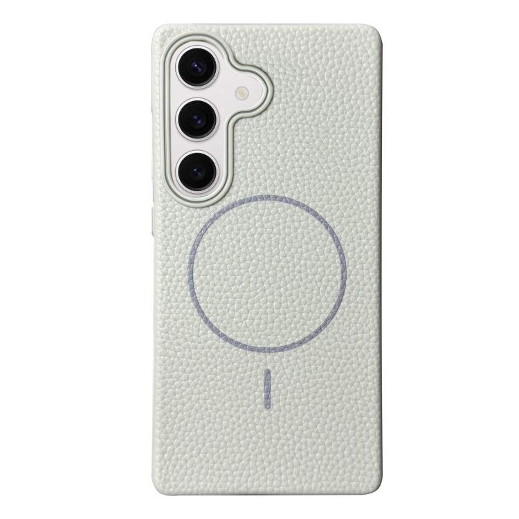 Funda de TPU con textura de lichi MagSafe para Samsung Galaxy S23 FE 5G (blanco y gris)