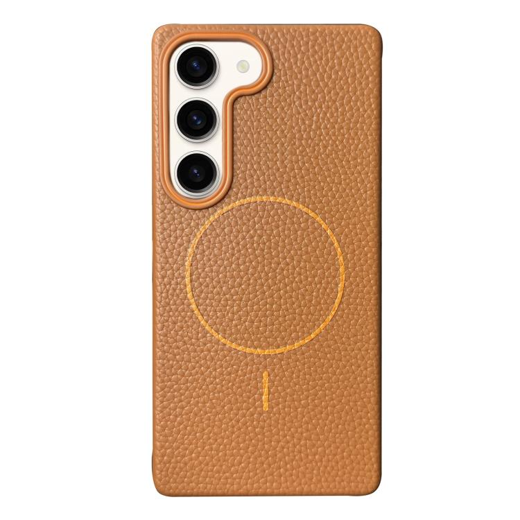 Funda de TPU con textura de lichi MagSafe para Samsung Galaxy S23+ 5G (marrón dorado)