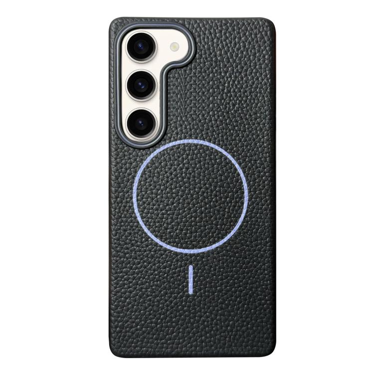 Funda de TPU con textura de lichi MagSafe para Samsung Galaxy S23+ 5G (negro y morado)