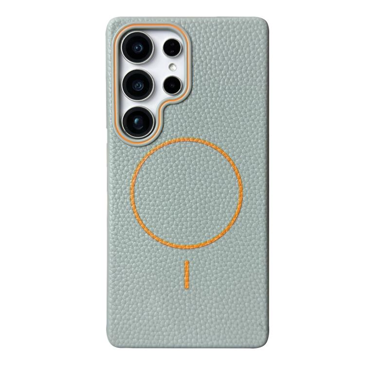 Funda de TPU con textura de lichi MagSafe para Samsung Galaxy S23 Ultra 5G (azul y naranja)