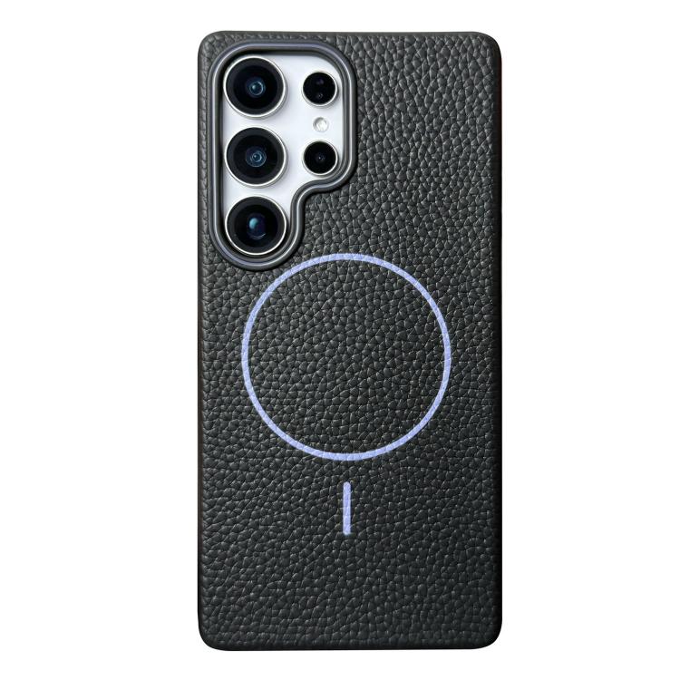 Funda de TPU con textura de lichi MagSafe para Samsung Galaxy S23 Ultra 5G (negro y morado)