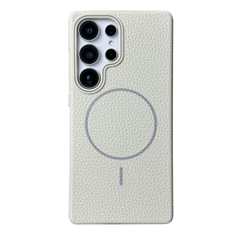 Funda de TPU con textura de lichi MagSafe para Samsung Galaxy S23 Ultra 5G (blanco y gris)