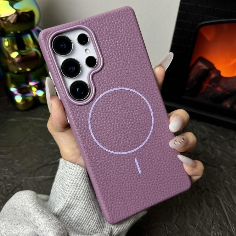 Funda de TPU con textura de lichi MagSafe para Samsung Galaxy S24 5G (morado atardecer)