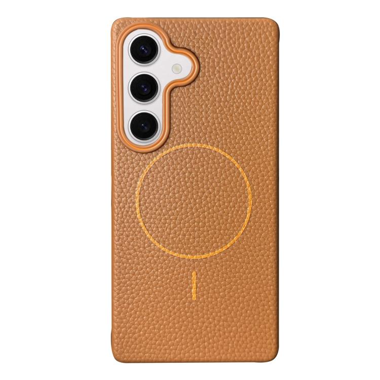 Funda de TPU con textura de lichi MagSafe para Samsung Galaxy S24 FE 5G (marrón dorado)