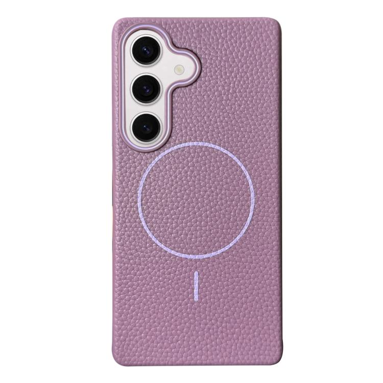 Funda de TPU con textura de lichi MagSafe para Samsung Galaxy S24 FE 5G (morado atardecer)