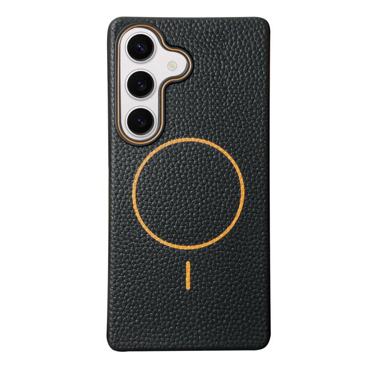 Funda de TPU con textura de lichi MagSafe para Samsung Galaxy S24+ 5G (negro y naranja)