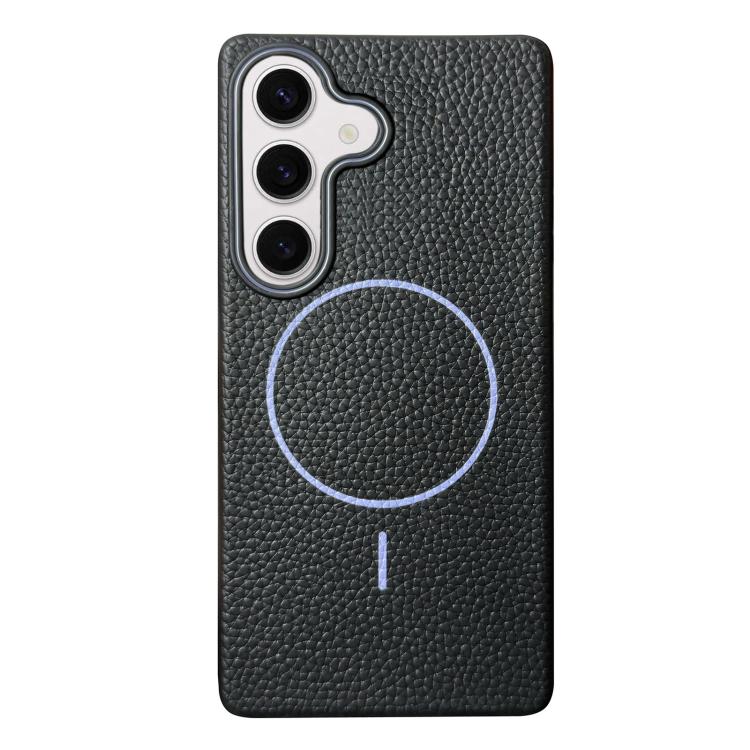Funda de TPU con textura de lichi MagSafe para Samsung Galaxy S24+ 5G (negro y morado)