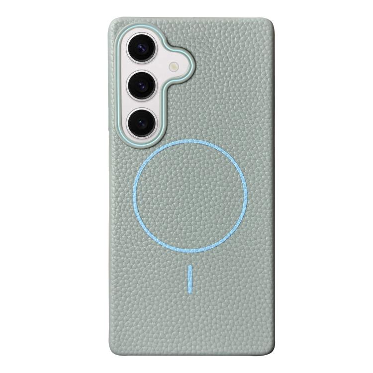Funda de TPU con textura de lichi MagSafe para Samsung Galaxy S24+ 5G (azul claro)
