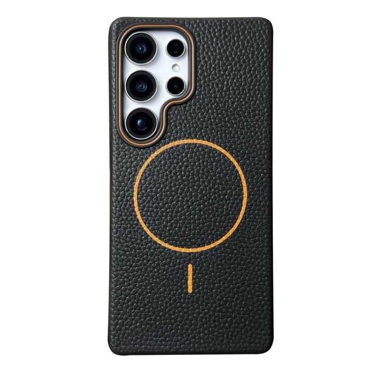 Funda de TPU con textura de lichi MagSafe para Samsung Galaxy S24 Ultra 5G (negro y naranja)