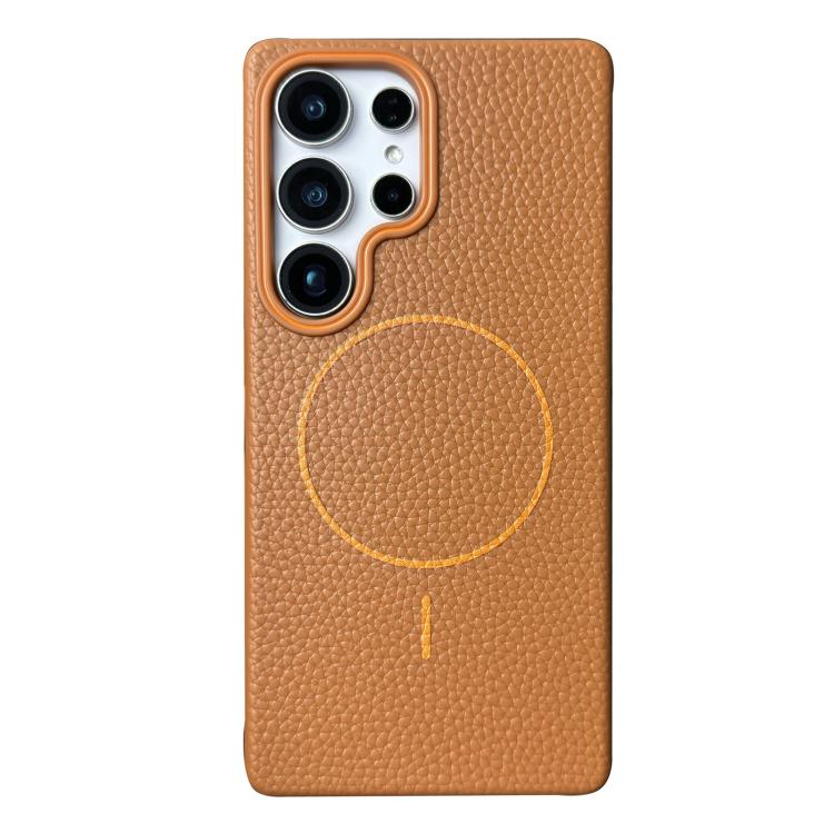 Funda de TPU con textura de lichi MagSafe para Samsung Galaxy S24 Ultra 5G (marrón dorado)