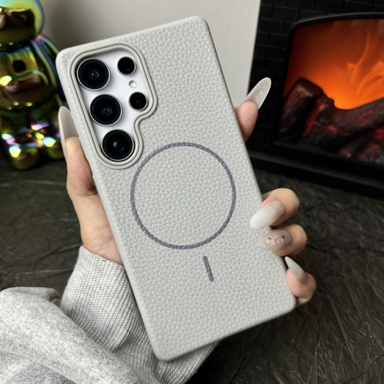 Funda de TPU con textura de lichi MagSafe para Samsung Galaxy S24 Ultra 5G (gris titanio)
