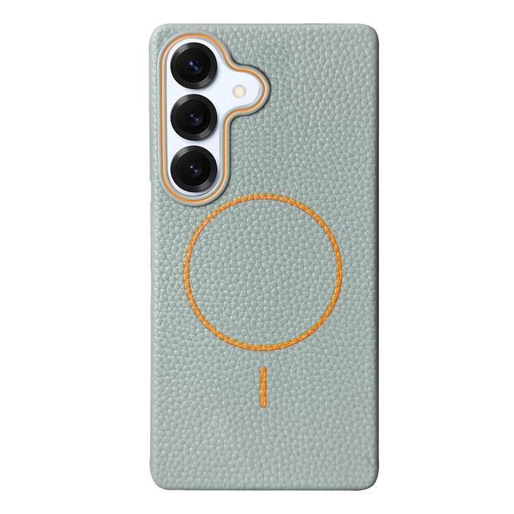 Funda de TPU con textura de lichi MagSafe para Samsung Galaxy S25 5G (azul y naranja)
