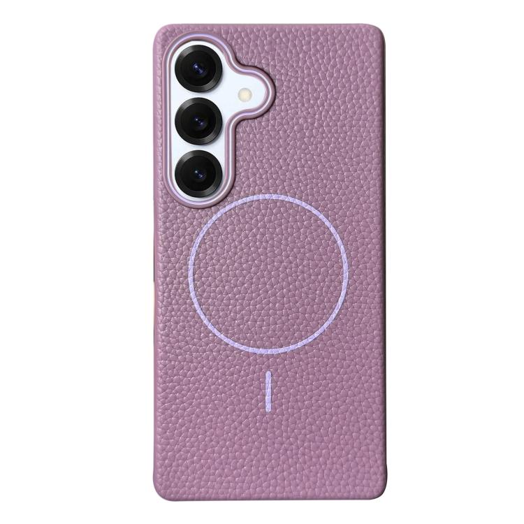 Funda de TPU con textura de lichi MagSafe para Samsung Galaxy S25 5G (morado atardecer)